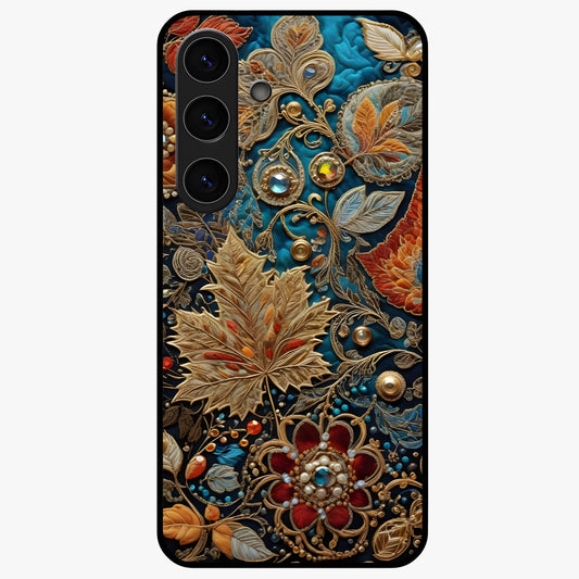 Royal Jewel Garden Glass Case showing flat back view with decorative floral garden artwork and glossy glass finish.