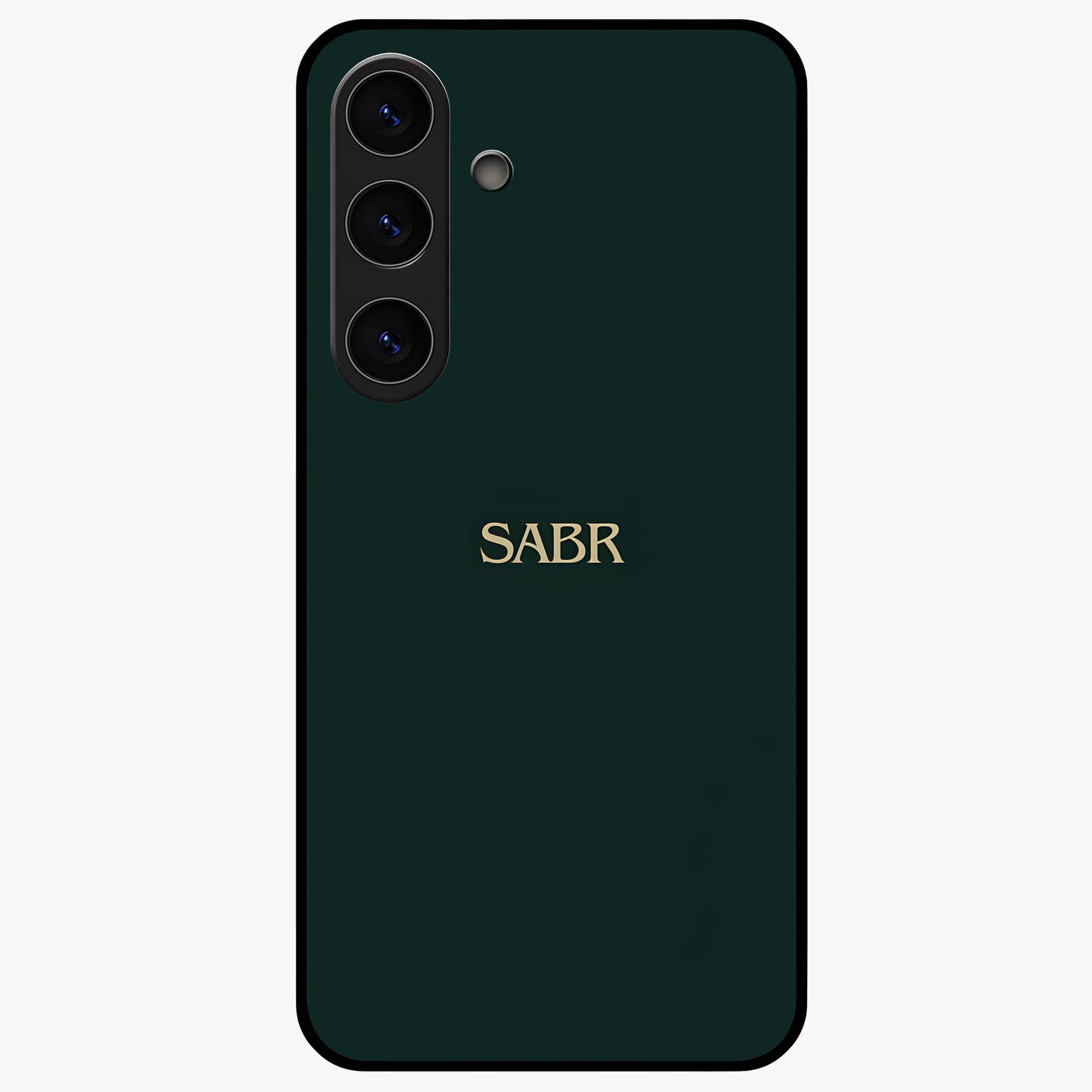 Sabr Minimal Patience Glass Case showing flat back view with minimalist typography artwork and glossy glass finish.