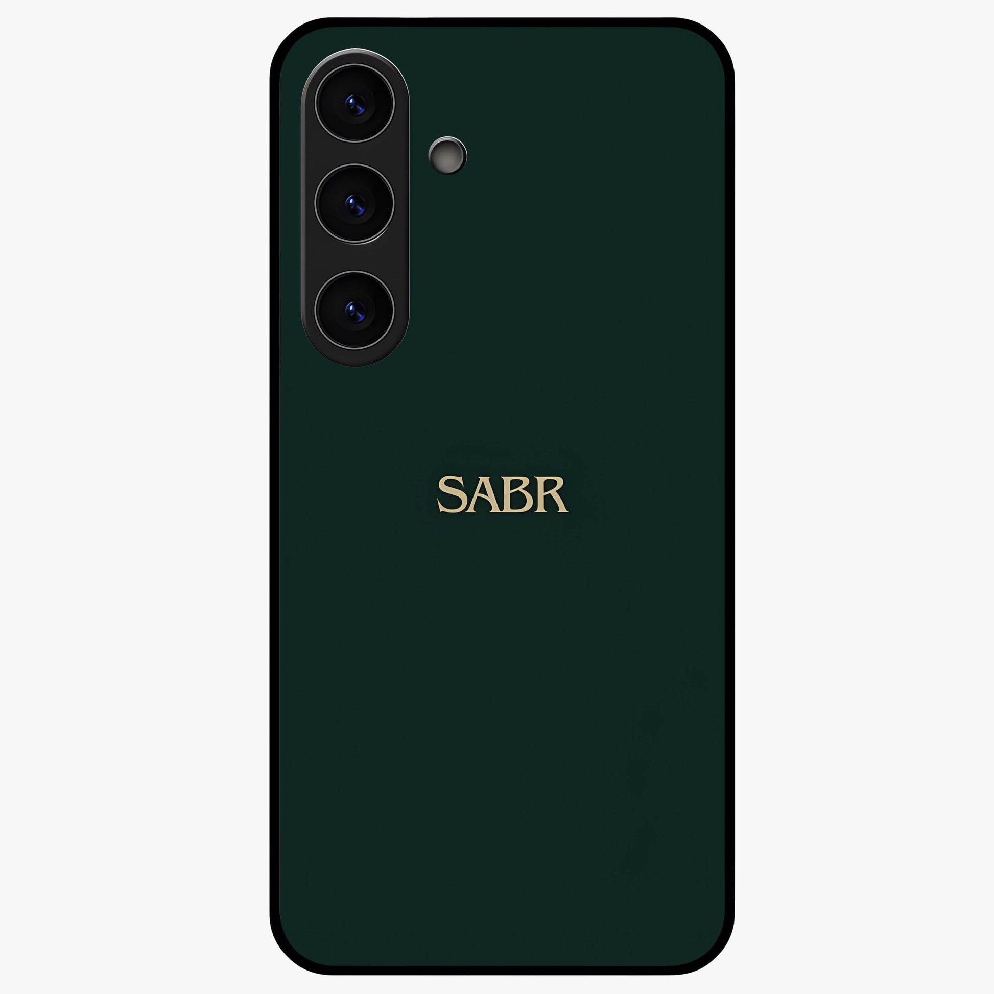 Sabr Minimal Patience Glass Case showing flat back view with minimalist typography artwork and glossy glass finish.