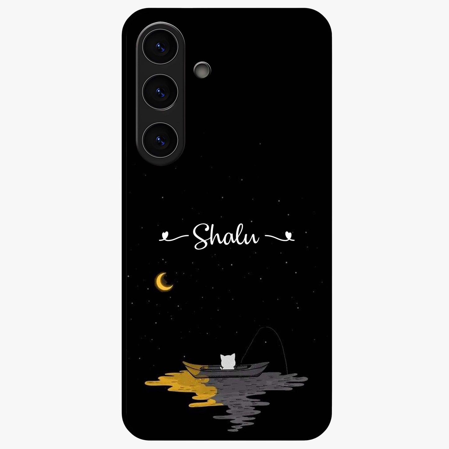 Silent Night Row Glass Case showing flat back view with calm night themed artwork and glossy glass finish.
