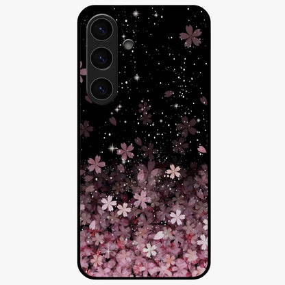 Small Starry Flowers Glass Case showing flat back view with delicate starry floral artwork and glossy glass finish.