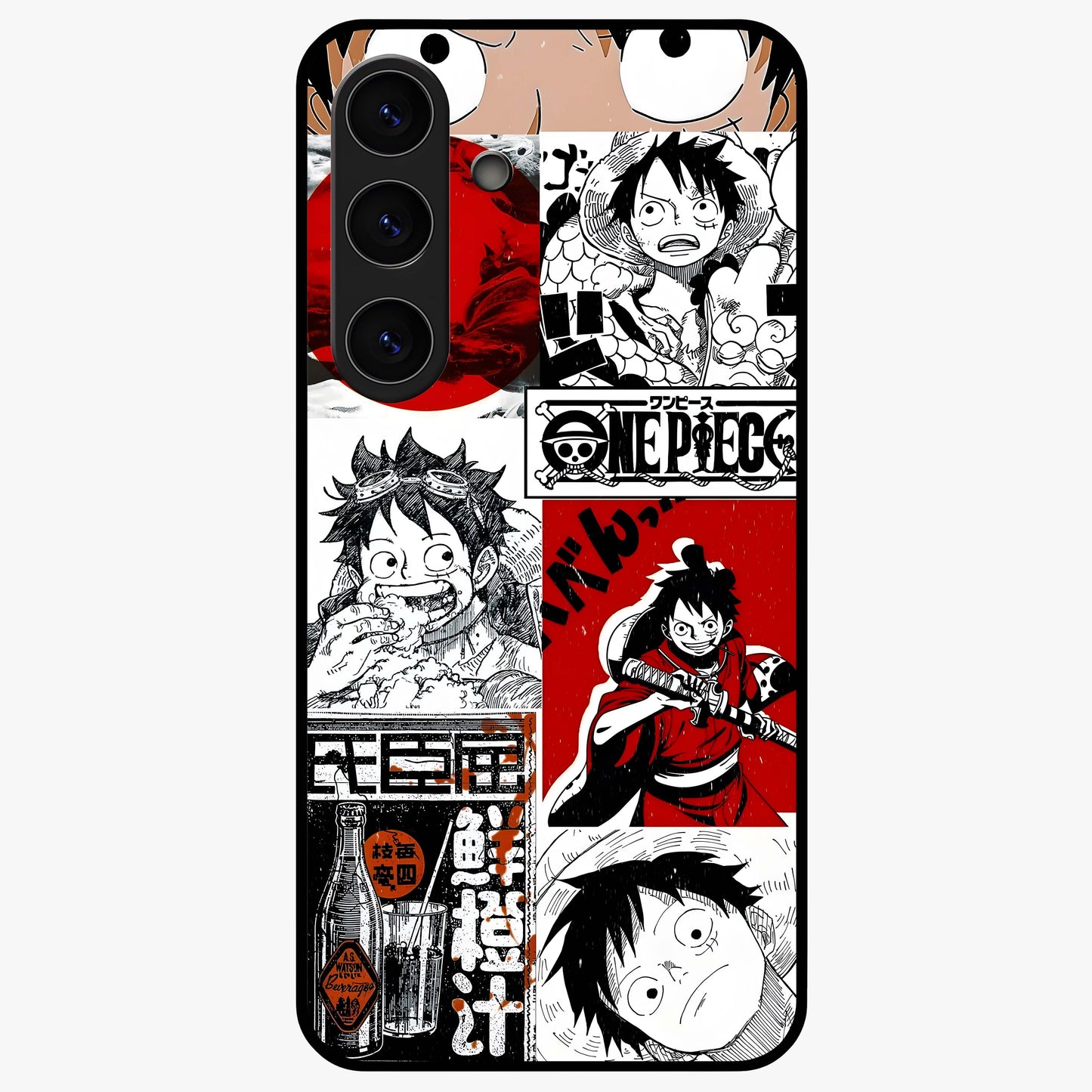 Strawhat Chaos Panels Glass Case showing flat back view with anime inspired chaos panel artwork and glossy glass finish.