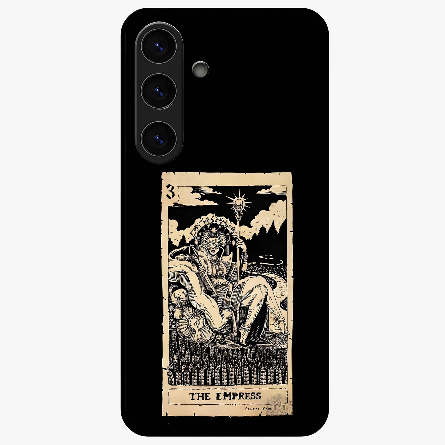 The Empress Glass Case showing flat back view with regal feminine artwork and glossy glass finish.