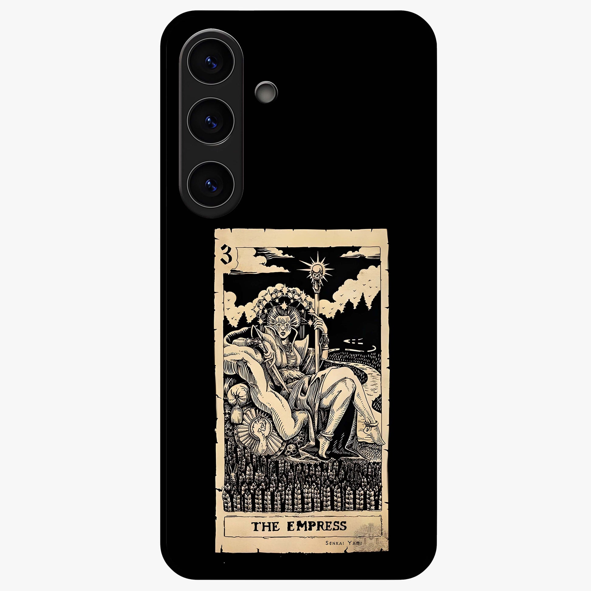 The Empress Glass Case showing flat back view with regal feminine artwork and glossy glass finish.