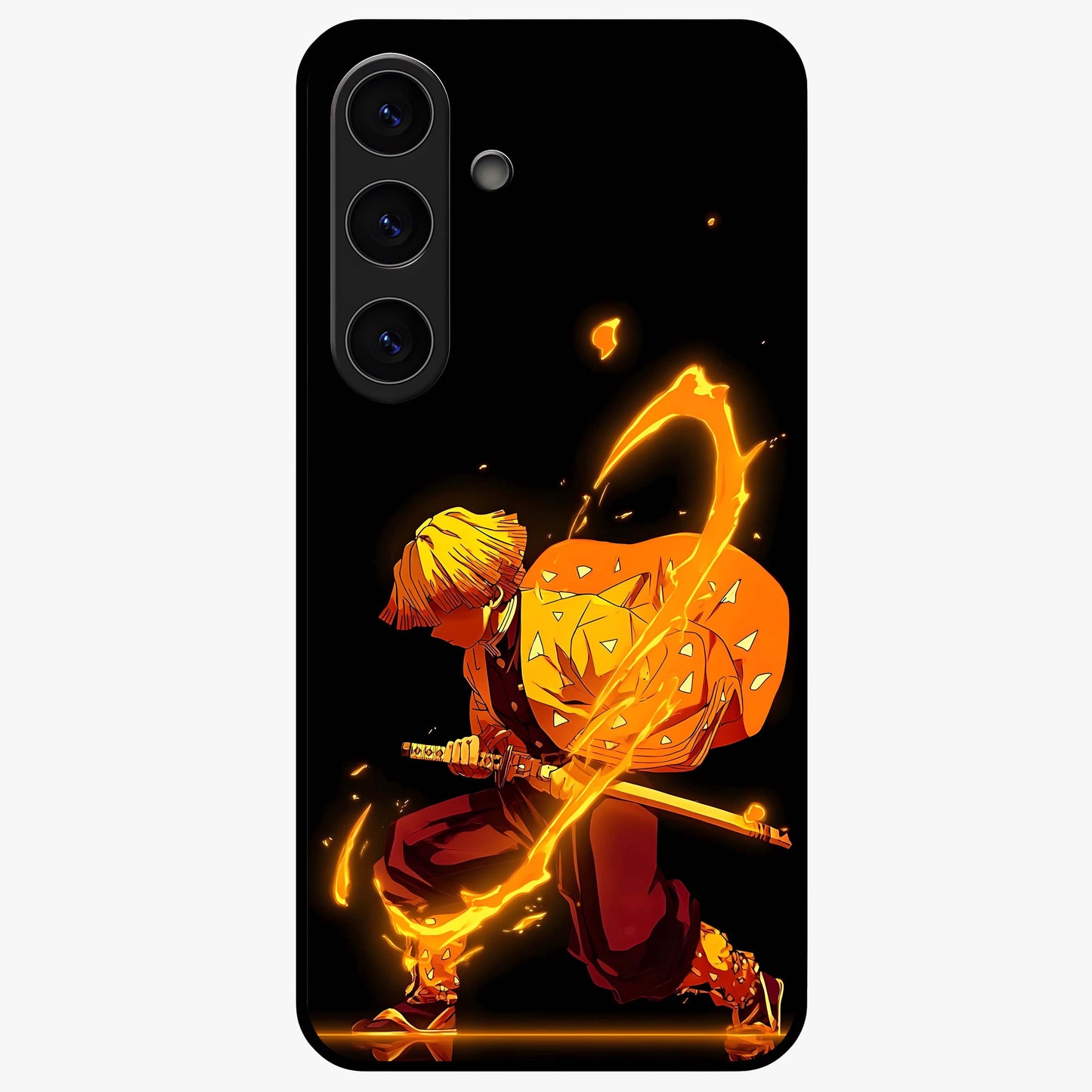 Thunder Flame Execution Glass Case showing flat back view with powerful flame and lightning artwork and glossy glass finish.