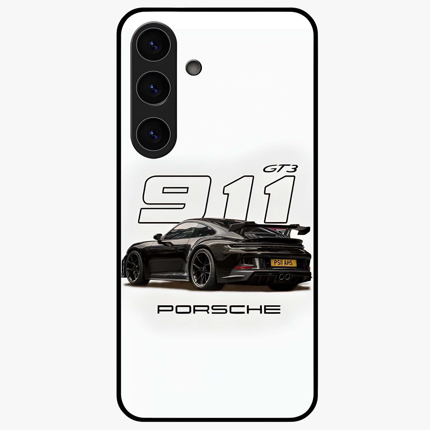 Turbo Legacy Icon Glass Case showing flat back view with iconic sports car inspired artwork and glossy glass finish.