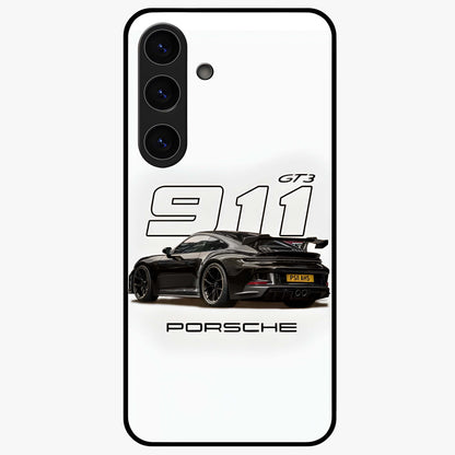 Turbo Legacy Icon Glass Case showing flat back view with iconic sports car inspired artwork and glossy glass finish.