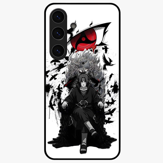 Uchiha Shadow Throne Glass Case showing flat back view with cosmic underwater themed artwork and glossy glass finish.