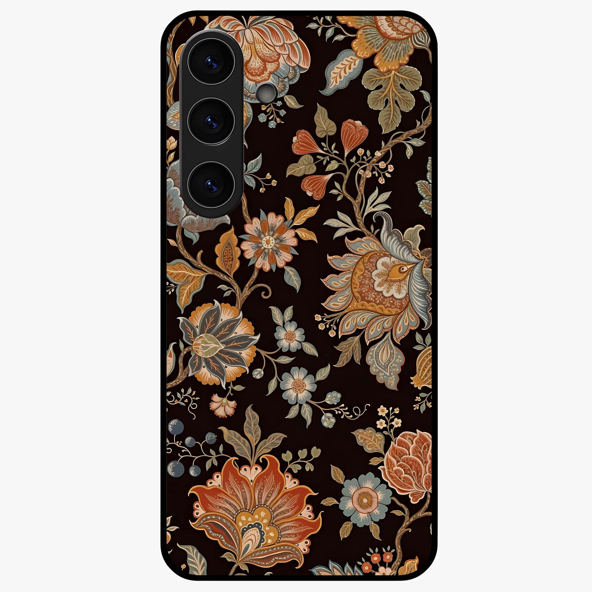 Vintage Floral Dream Glass Case showing flat back view with classic floral artwork and glossy glass finish.