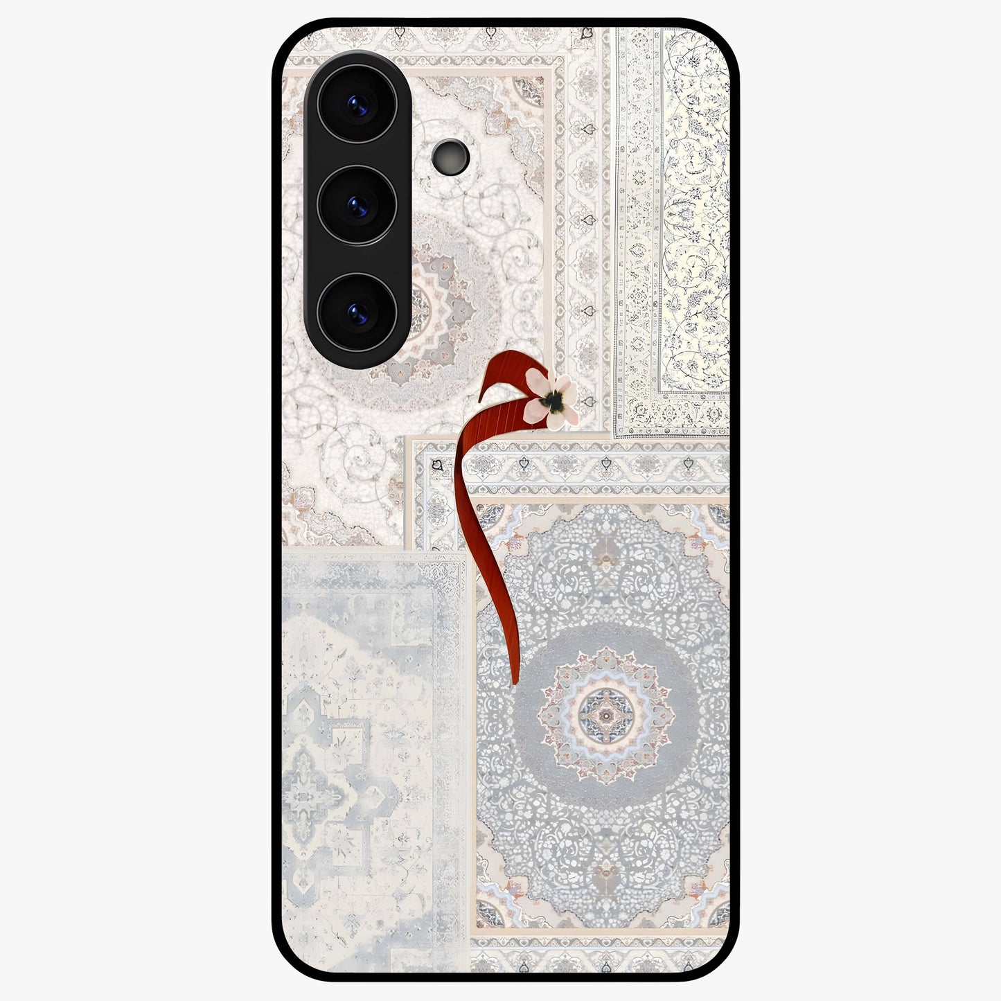 White Aesthetic Bow Glass Case showing flat back view with minimal bow artwork and glossy glass finish.