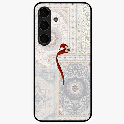 White Aesthetic Bow Glass Case showing flat back view with minimal bow artwork and glossy glass finish.