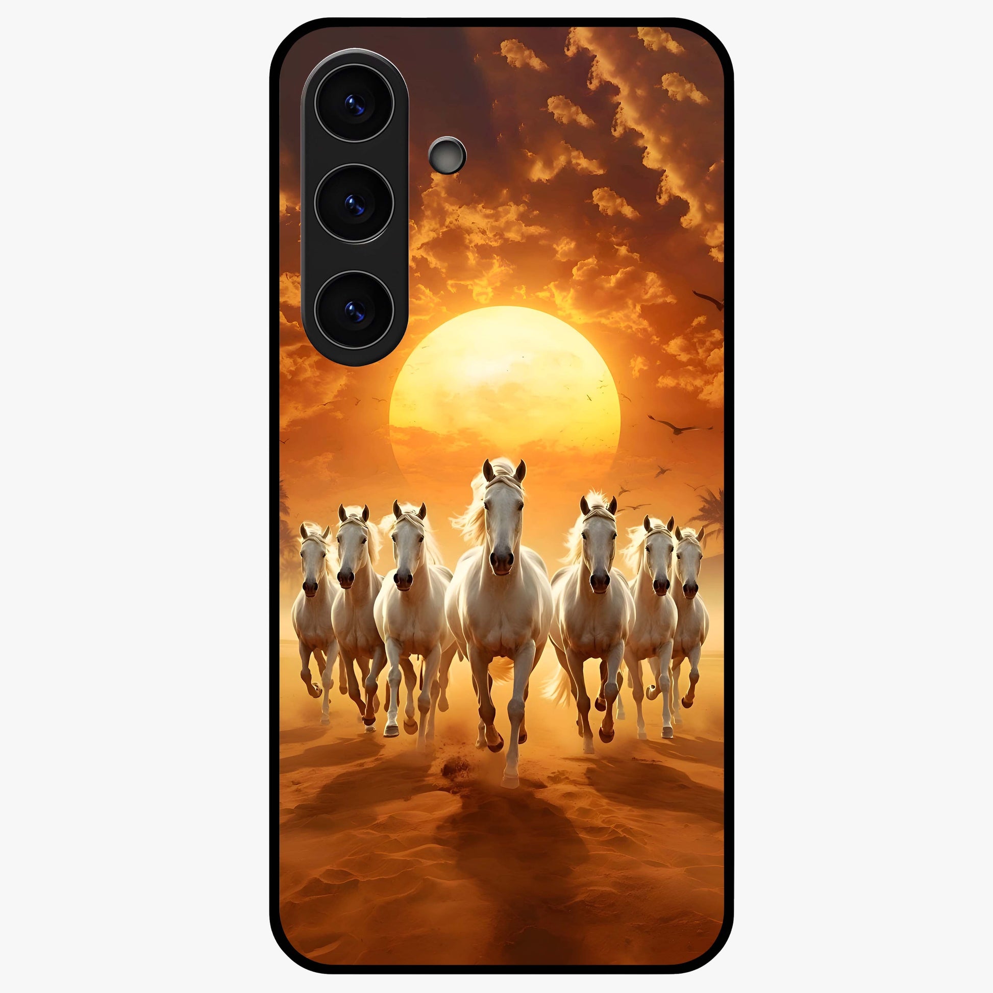 Wild Sunset Majesty Glass Case showing flat back view with majestic sunset landscape artwork and glossy glass finish.