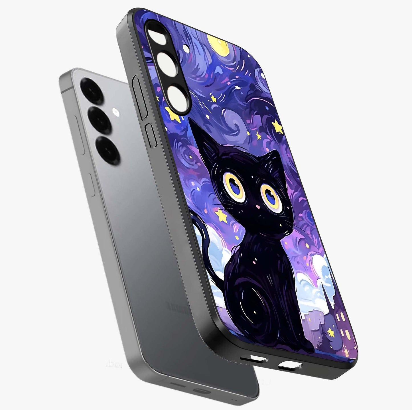 Abstract Cat Art Glass Case displayed in angled mockup highlighting modern abstract cat artwork and sleek glass surface.