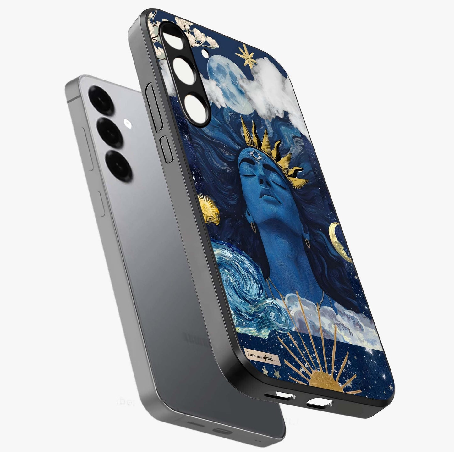 Aesthetic Lord Shiva Glass Case displayed in angled mockup highlighting spiritual Shiva illustration and sacred aesthetic design.