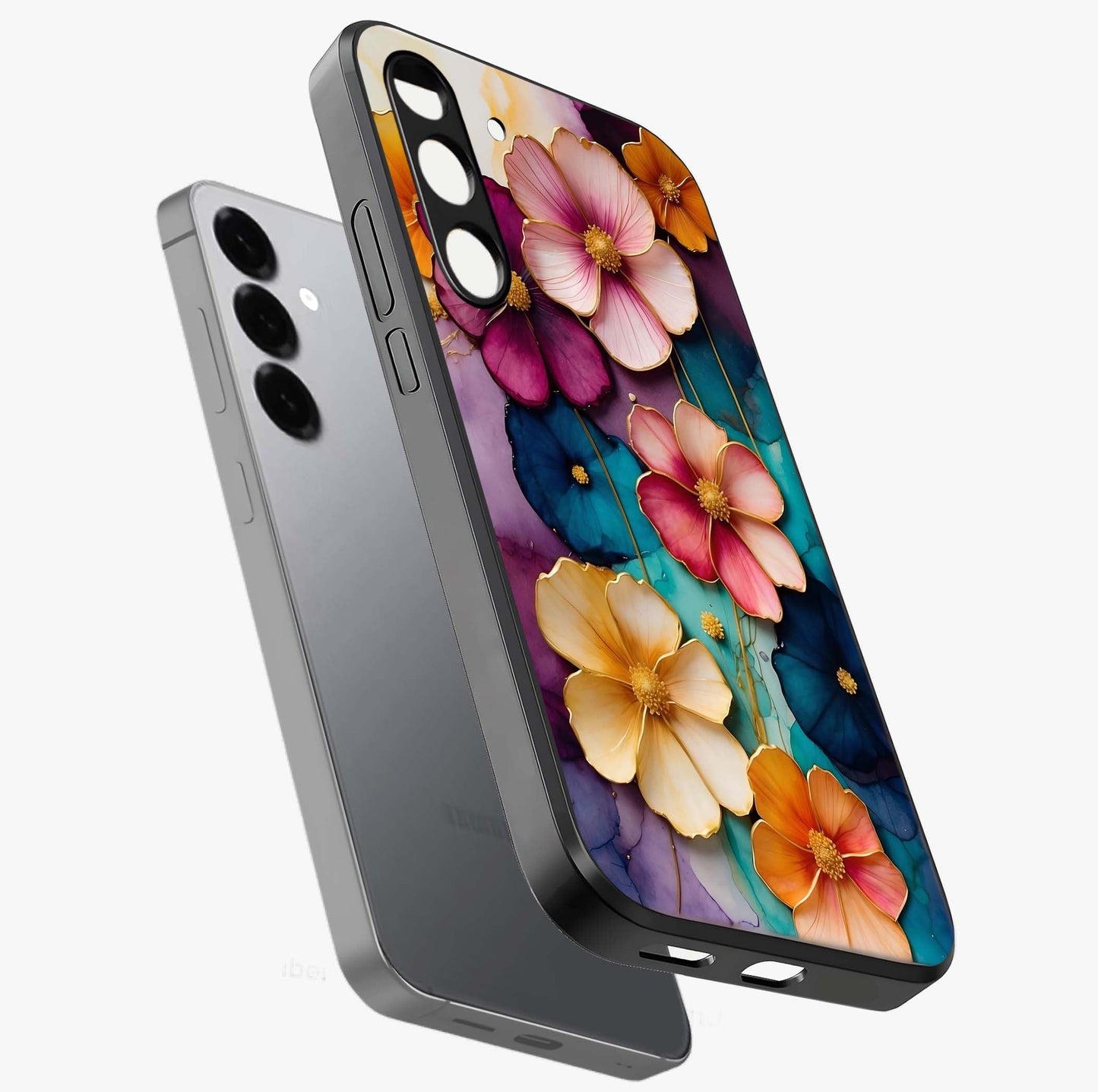 Artlyn Grace Flower Pattern Glass Case displayed in angled mockup highlighting delicate flower pattern design and smooth glass surface.