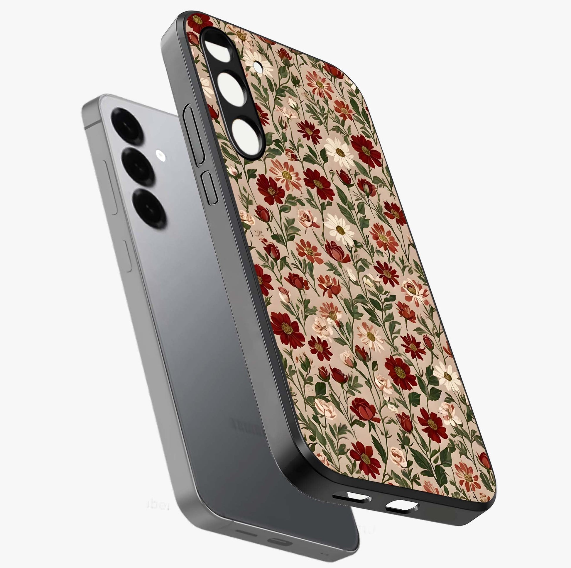 Biege Flower With Leaf Glass Case displayed in angled mockup highlighting minimal floral leaf design and elegant aesthetic.