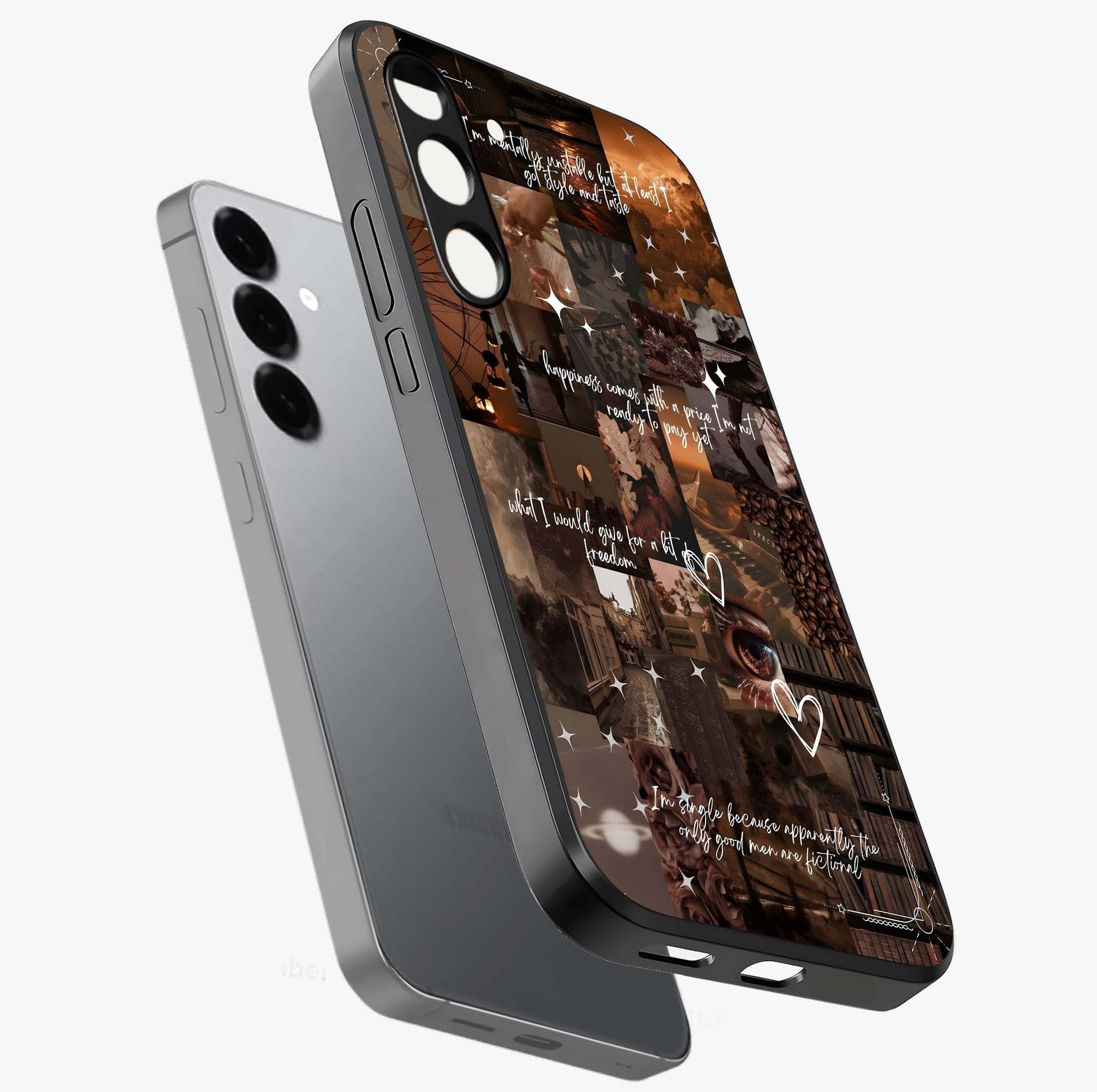 Bittersweet Aesthetic Chaos Glass Case displayed in angled mockup highlighting expressive abstract artwork and edgy aesthetic theme.
