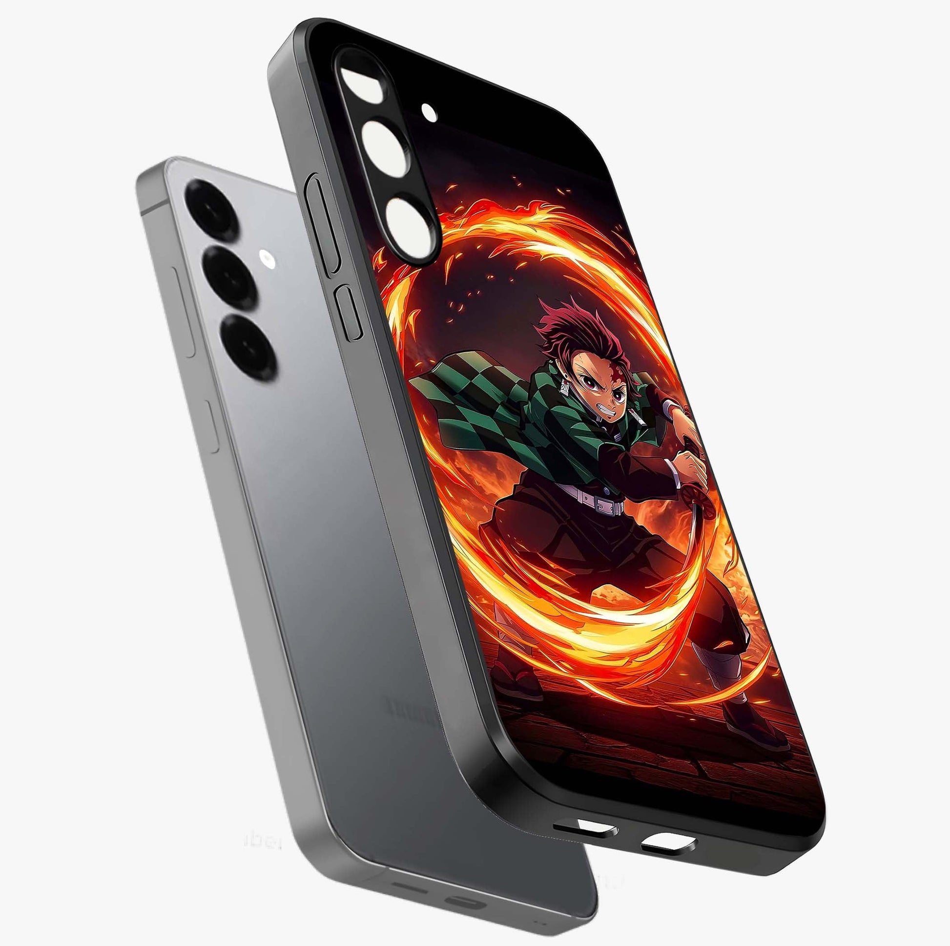 Blazing Sword Resolve Glass Case displayed in angled mockup highlighting powerful sword illustration and bold fantasy theme.