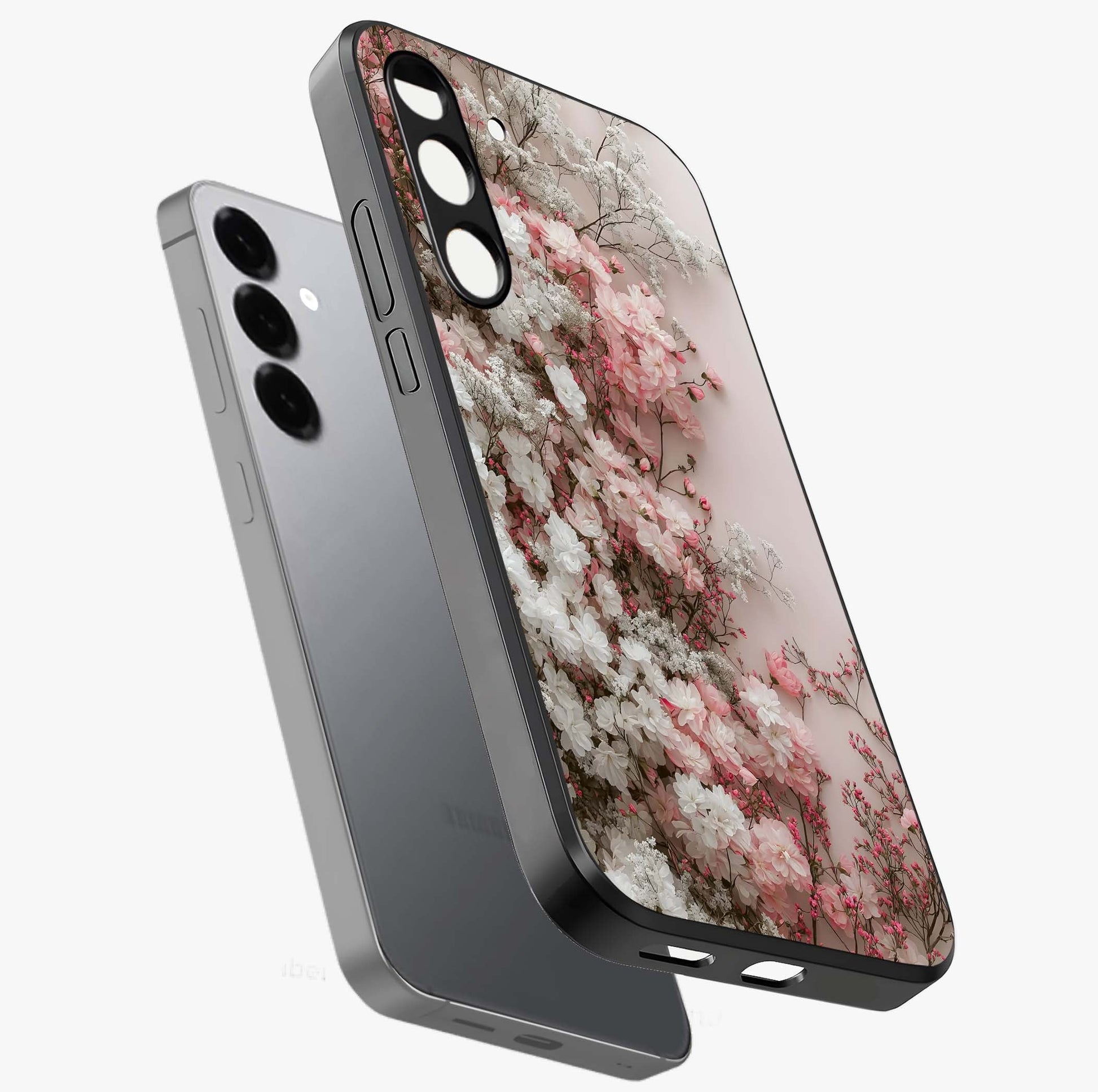 Blush Blossom Cloud Glass Case displayed in angled mockup highlighting soft cloud and blossom design with pastel aesthetic.