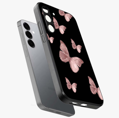 Butterfly Pattern Glass Case displayed in angled mockup highlighting delicate butterfly design and aesthetic pattern style.