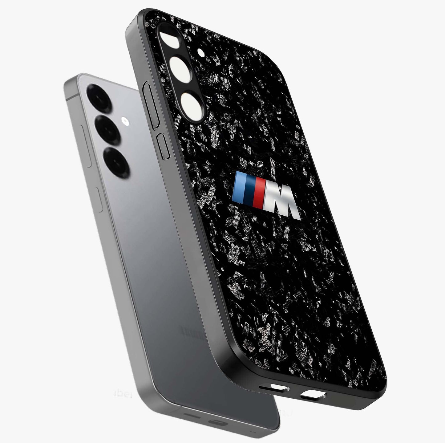 Carbon Speed Mark Glass Case displayed in angled mockup highlighting racing inspired carbon design and sleek aesthetic style.