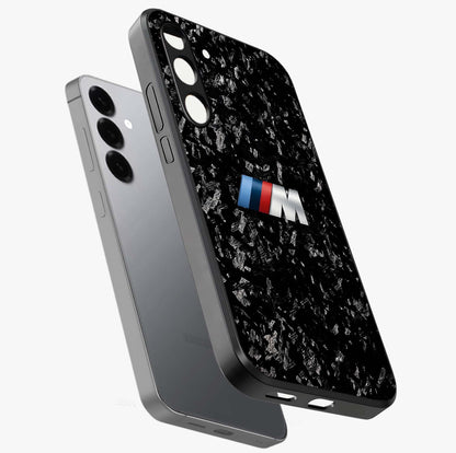Carbon Speed Mark Glass Case displayed in angled mockup highlighting racing inspired carbon design and sleek aesthetic style.