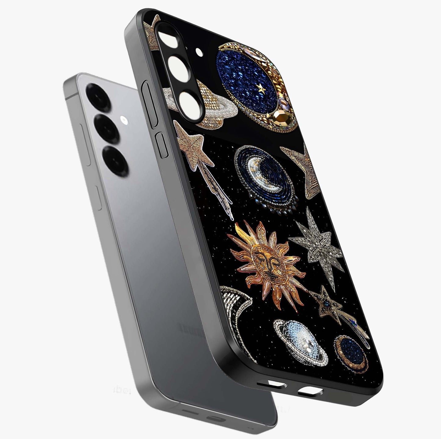 Celestial Gem Constellations Glass Case displayed in angled mockup highlighting gemstone inspired constellation design.