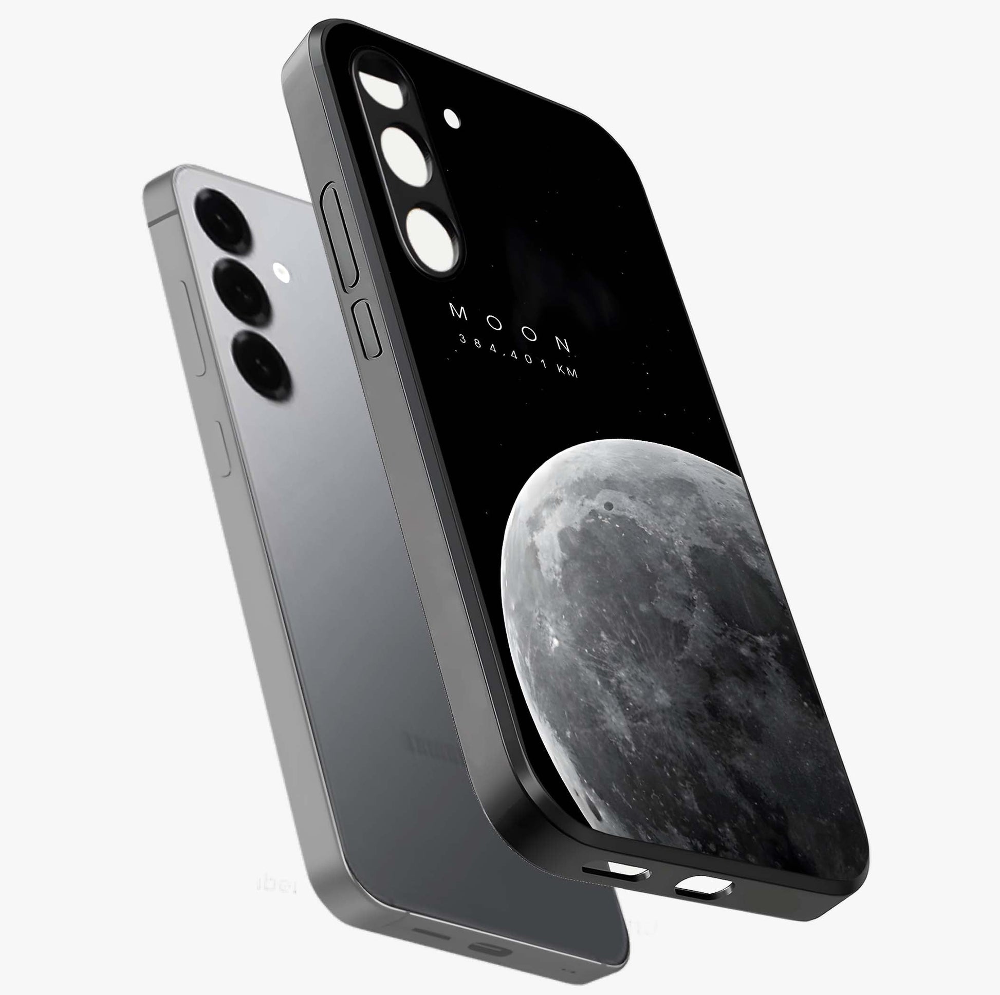 Cosmic Moon Glow Glass Case displayed in angled mockup highlighting celestial moon design with cosmic aesthetic theme.