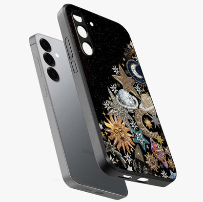 Cosmic Sparkle Dreams Glass Case displayed in angled mockup highlighting dreamy star sparkle design with celestial aesthetic.