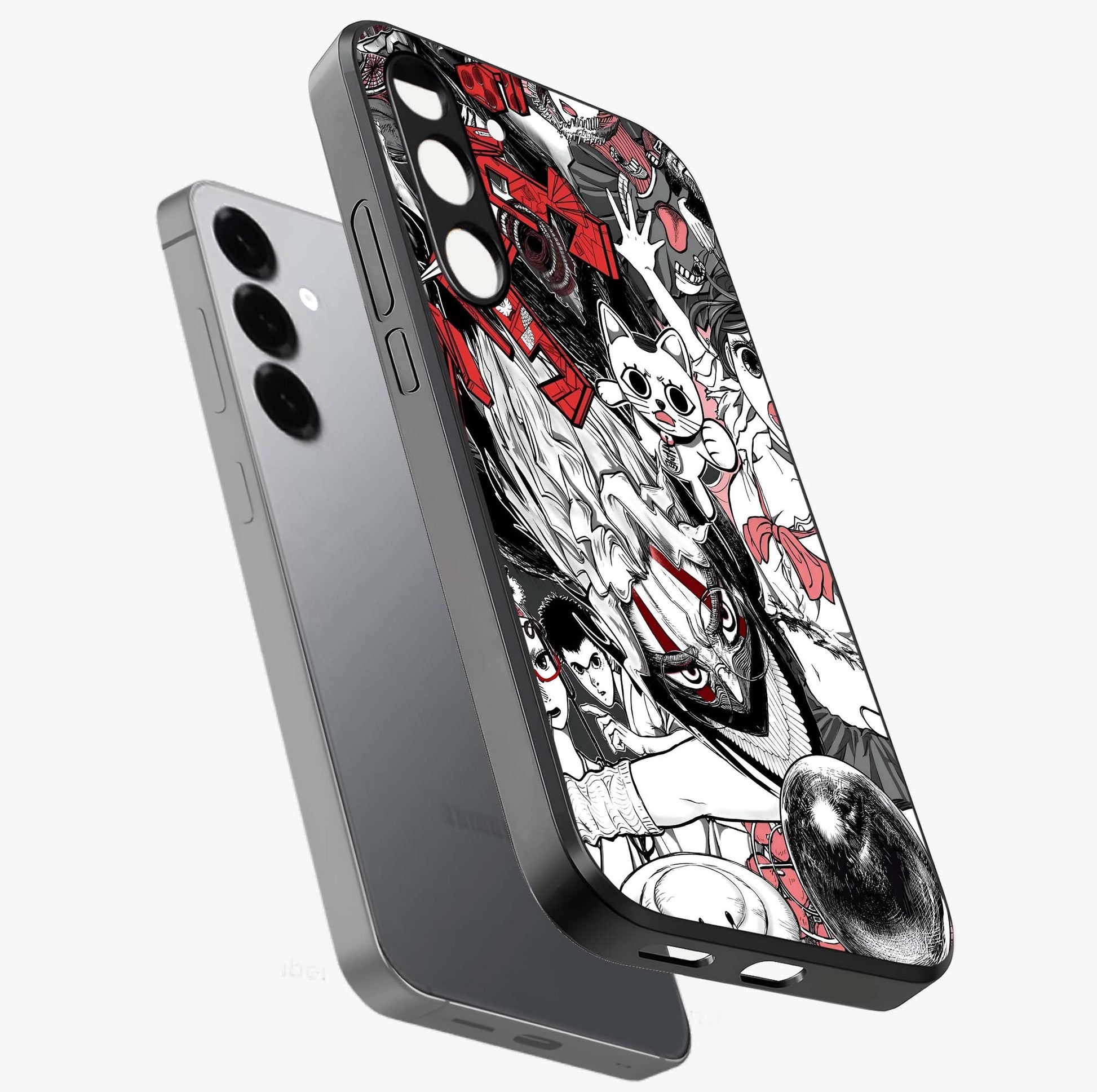 Crimson Chaos Panel Glass Case displayed in angled mockup highlighting chaotic panel style design with modern graphic theme.