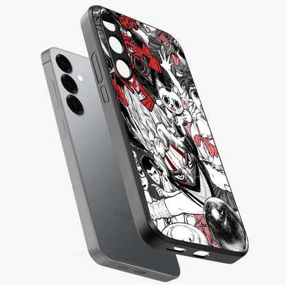 Crimson Chaos Panel Glass Case displayed in angled mockup highlighting chaotic panel style design with modern graphic theme.