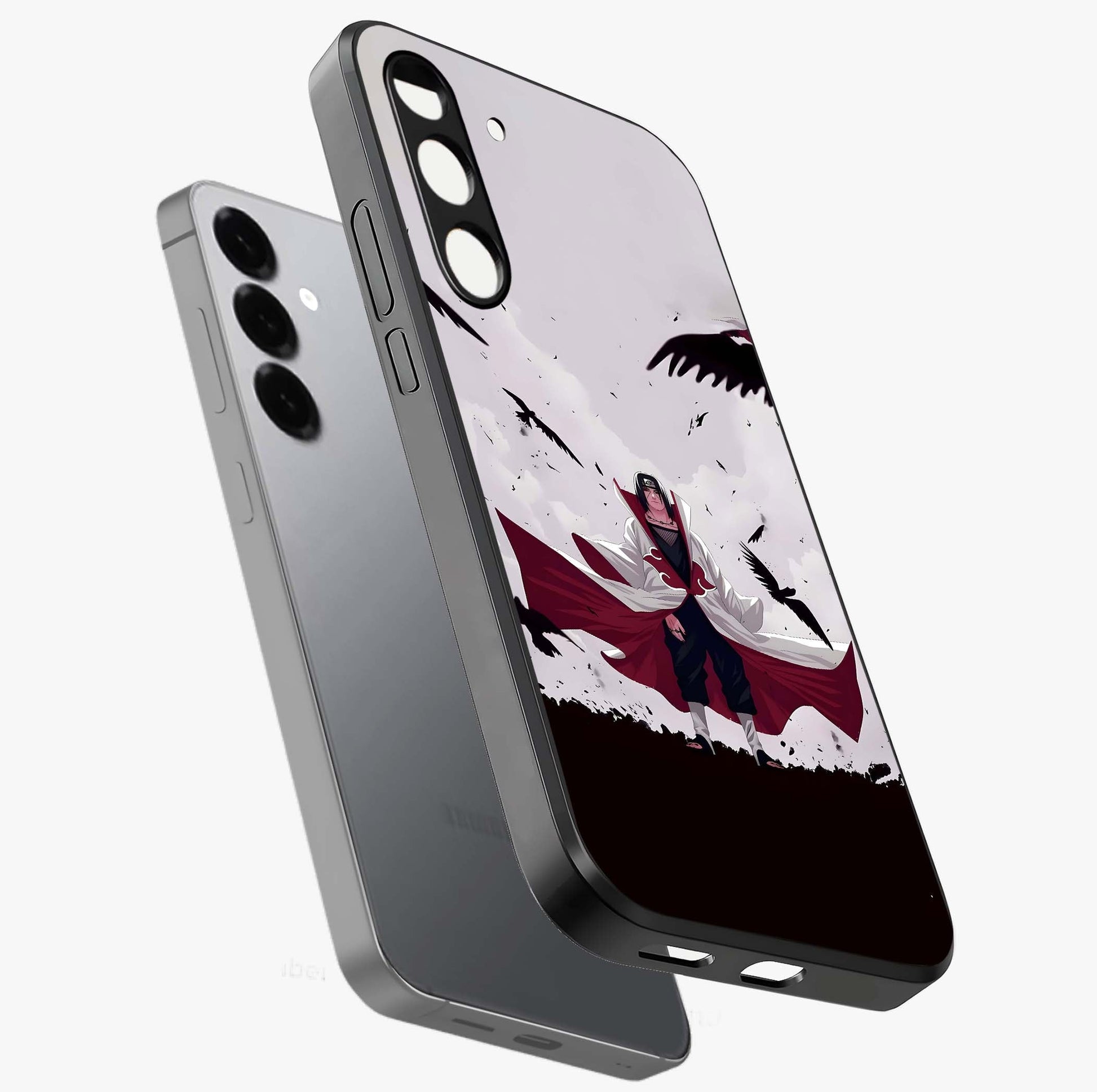 Crimson Crow Ascension Glass Case displayed in angled mockup highlighting powerful crow illustration with dark crimson aesthetic.