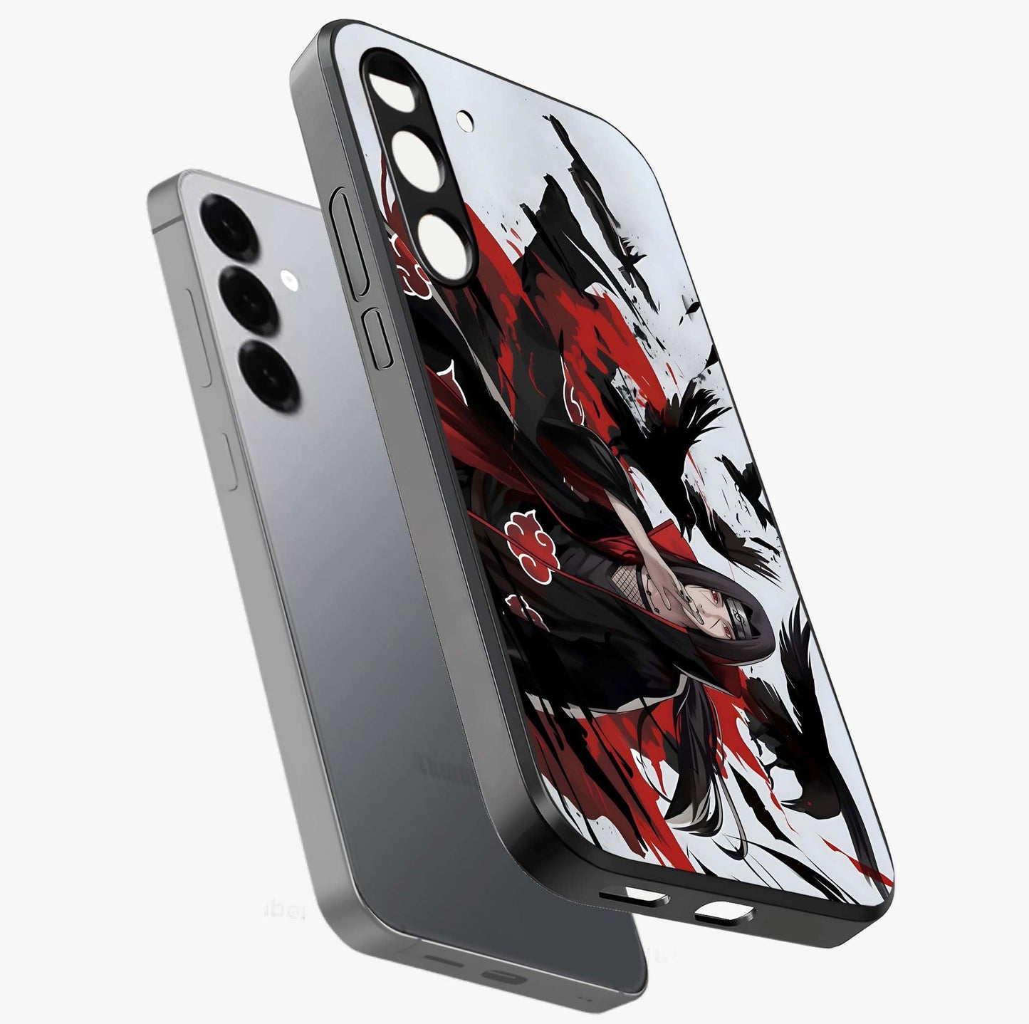 Crimson Crow Illusion Glass Case displayed in angled mockup highlighting mysterious crow graphic with dark aesthetic style.