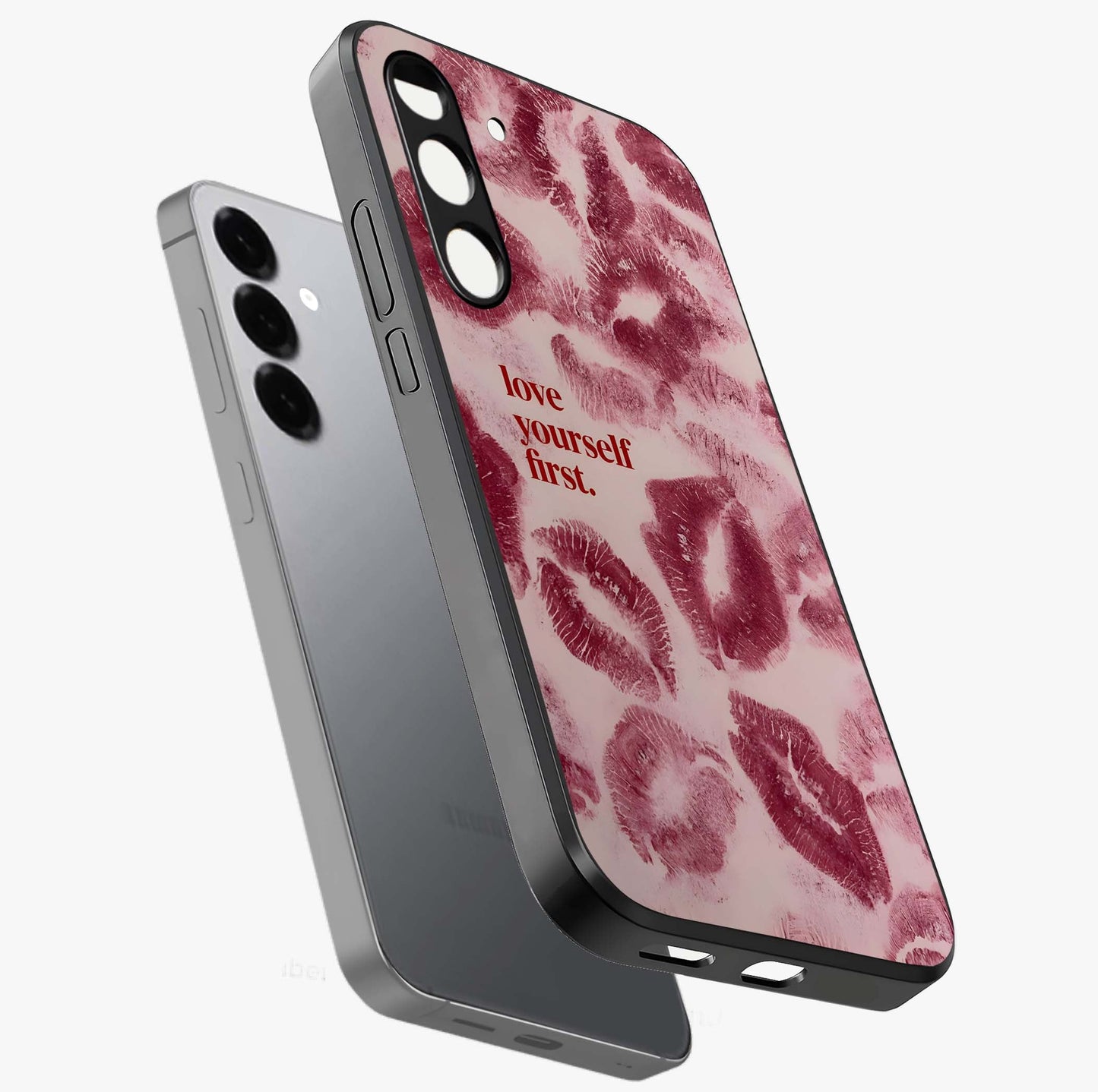 Crimson Kiss Love Glass Case displayed in angled mockup highlighting bold love inspired design with modern aesthetic style.