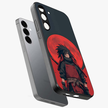 Crimson Moon Warlord Glass Case displayed in angled mockup highlighting dramatic crimson moon design with fantasy aesthetic.