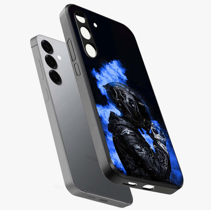 Cyber Sentinel Protocol Glass Case displayed in angled mockup highlighting digital cyber design with sci-fi aesthetic style.