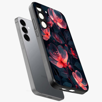 Dark Shade of Flower Glass Case displayed in angled mockup highlighting moody floral illustration with aesthetic dark tones.