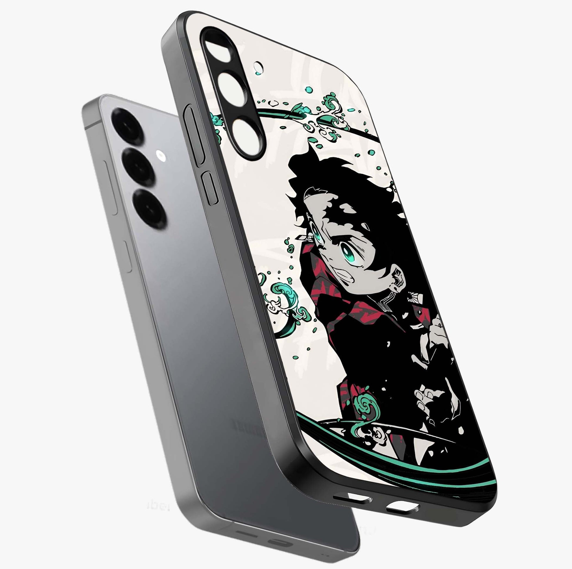 Demon Slayer Glass Case displayed in angled mockup highlighting dramatic anime character design with action aesthetic.
