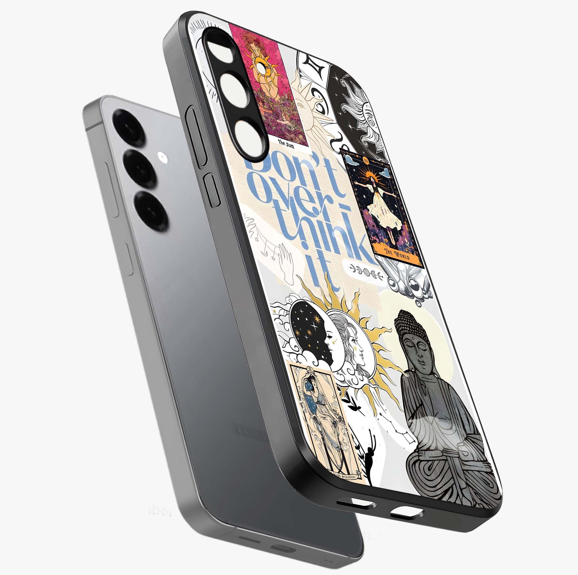 Ethereal Thoughts Glass Case displayed in angled mockup highlighting soft abstract design with calm ethereal aesthetic.