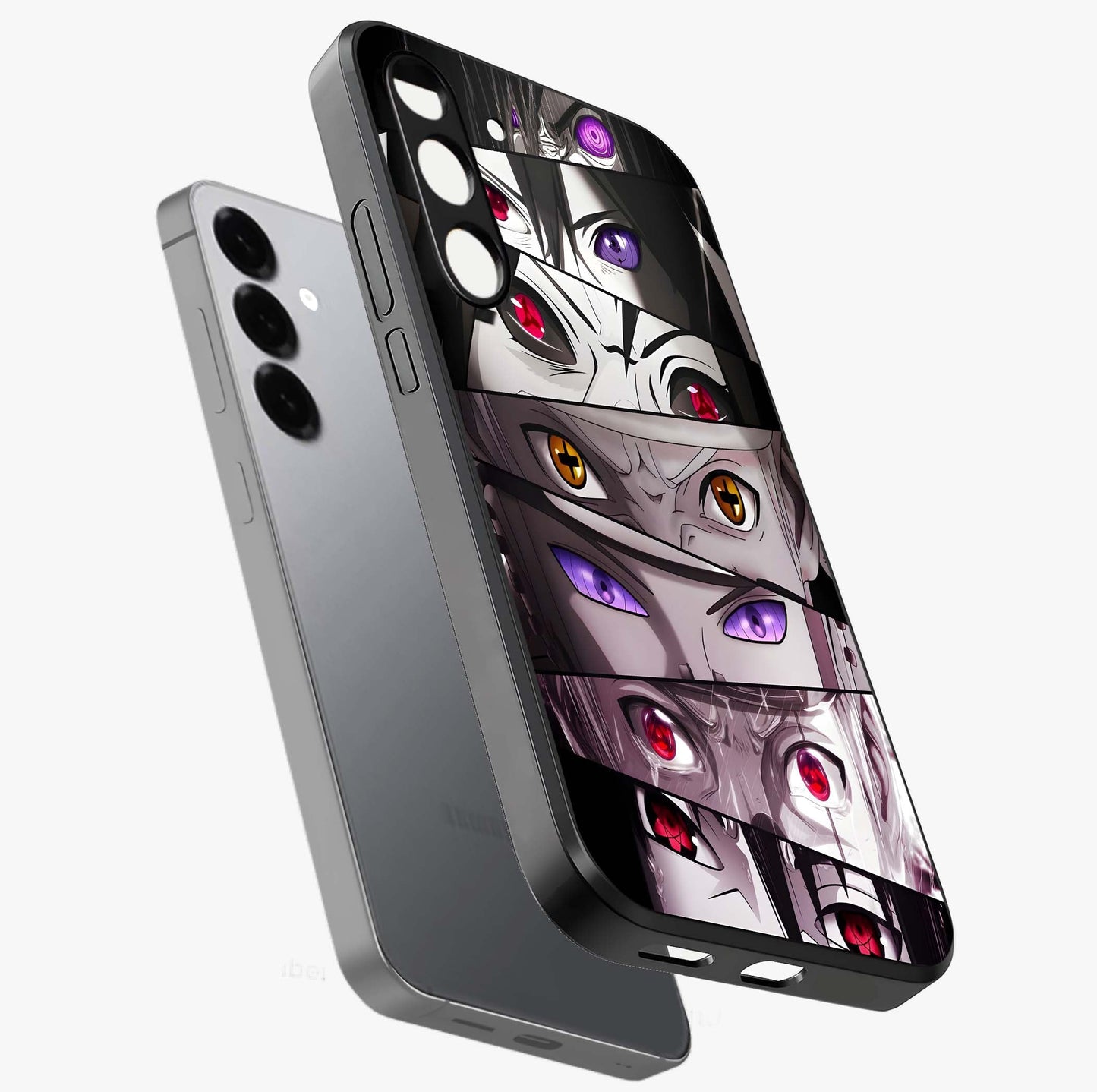 Eyes of Destiny Glass Case displayed in angled mockup highlighting bold eye illustration with mystical aesthetic style.