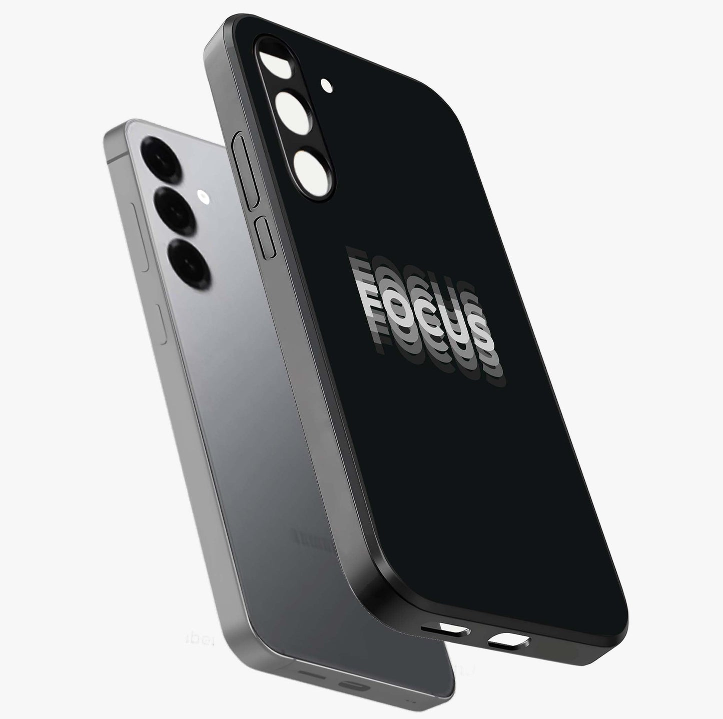 Focused Blade Discipline Glass Case displayed in angled mockup highlighting clean minimal text artwork with modern aesthetic style.