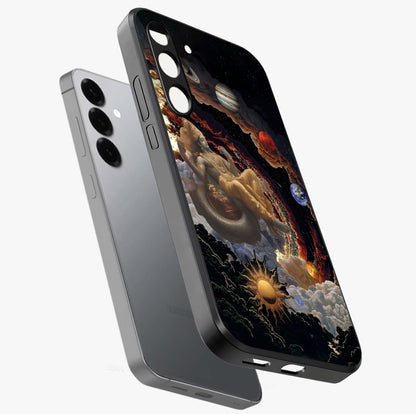 Galactic Divine God Glass Case displayed in angled mockup highlighting powerful celestial deity illustration with galactic aesthetic.
