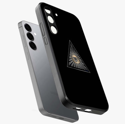 Illuminati Evil Glass Case displayed in angled mockup highlighting dark occult inspired design with bold aesthetic style.