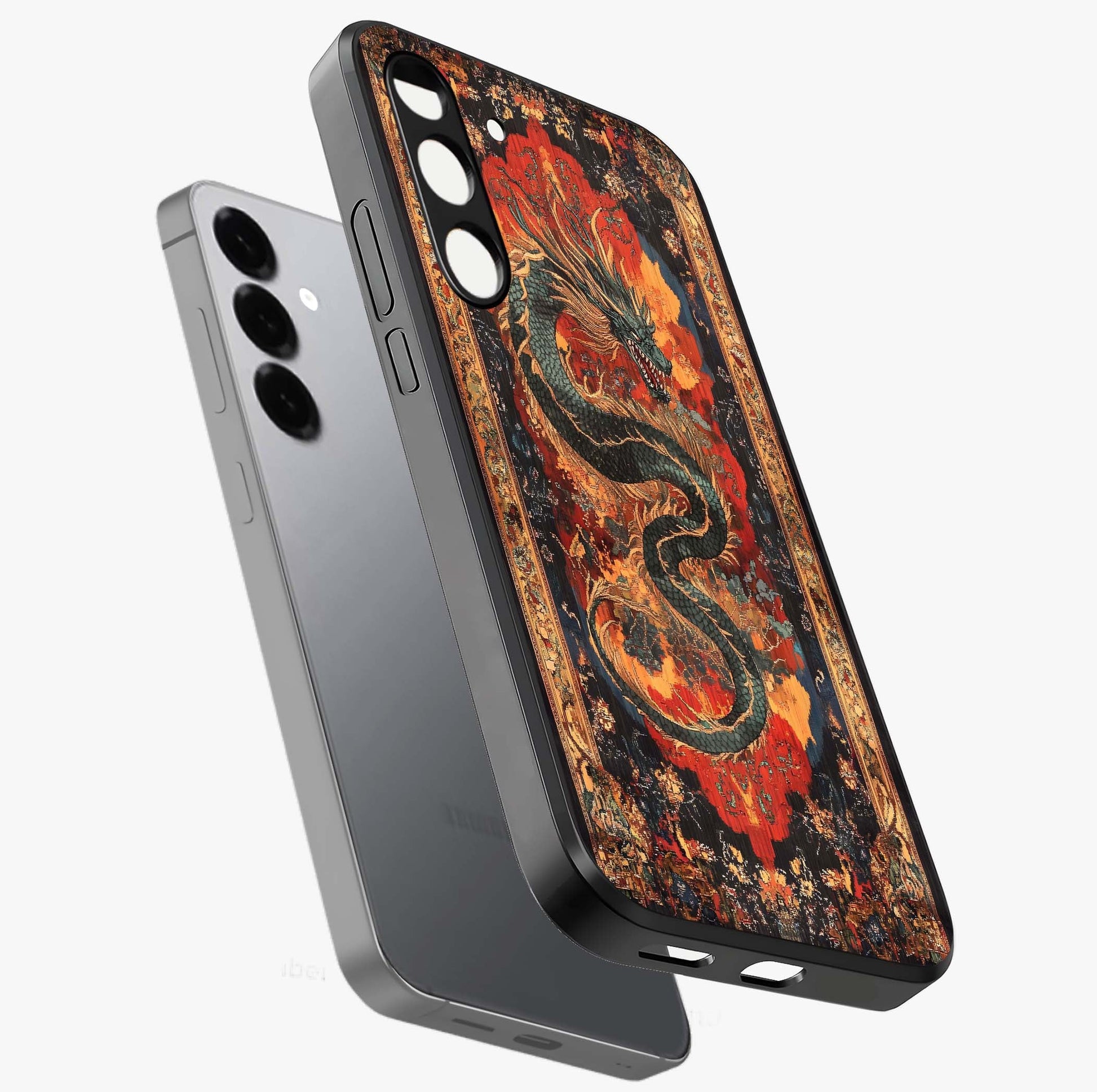 Inferno Dragon Soul Glass Case displayed in angled mockup highlighting powerful dragon illustration with inferno aesthetic.
