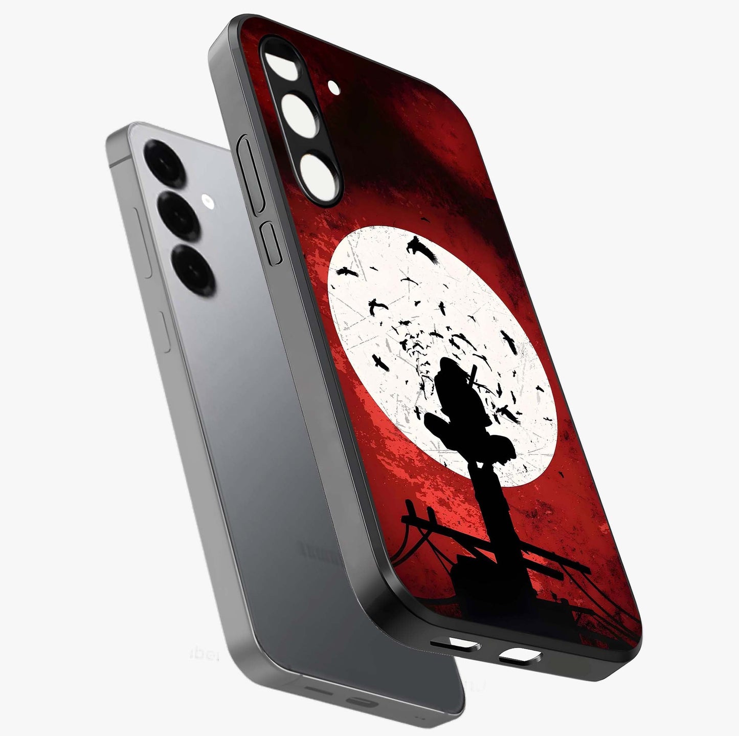 Itachi Limited Edition Naruto Anime Glass Case displayed in angled mockup highlighting dramatic anime illustration with bold action aesthetic.
