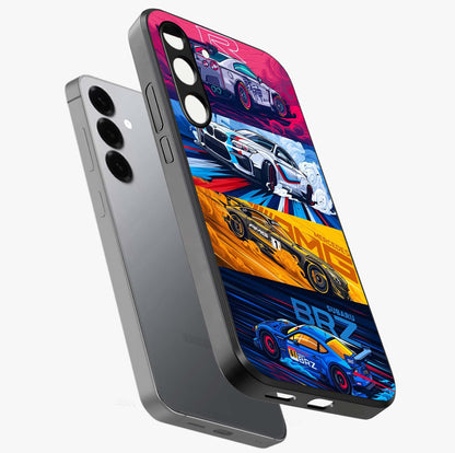 JDM Sports Car Glass Case displayed in angled mockup highlighting sleek Japanese racing car design with automotive aesthetic.