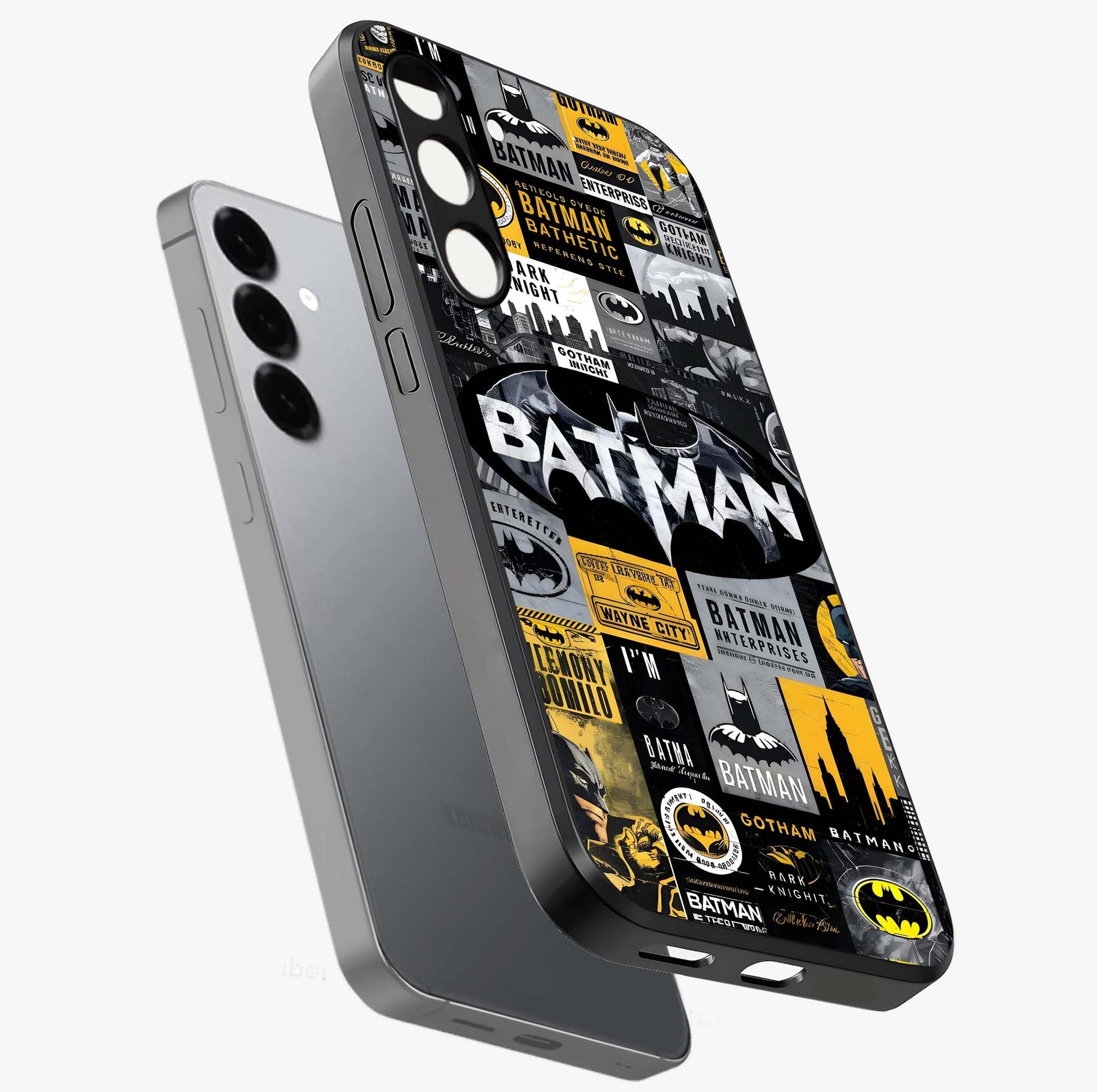 Knight Gotham Rise Glass Case displayed in angled mockup highlighting powerful knight silhouette design with dramatic aesthetic.