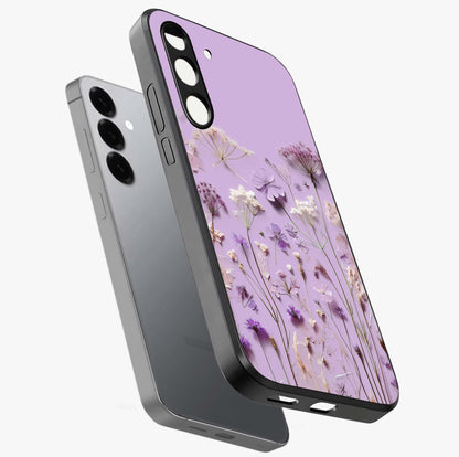 Lavender Blossom Dream Glass Case displayed in angled mockup highlighting dreamy lavender flower design with calming aesthetic style.