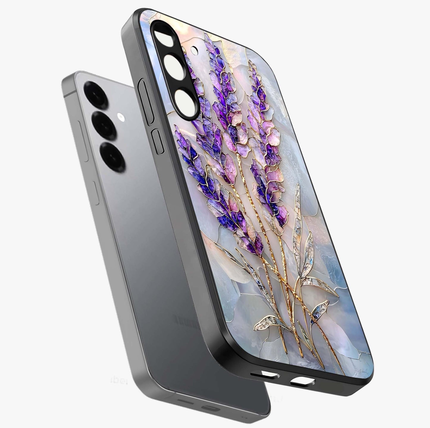Lavender Dream Glow Glass Case displayed in angled mockup highlighting dreamy purple glow design with soft artistic style.