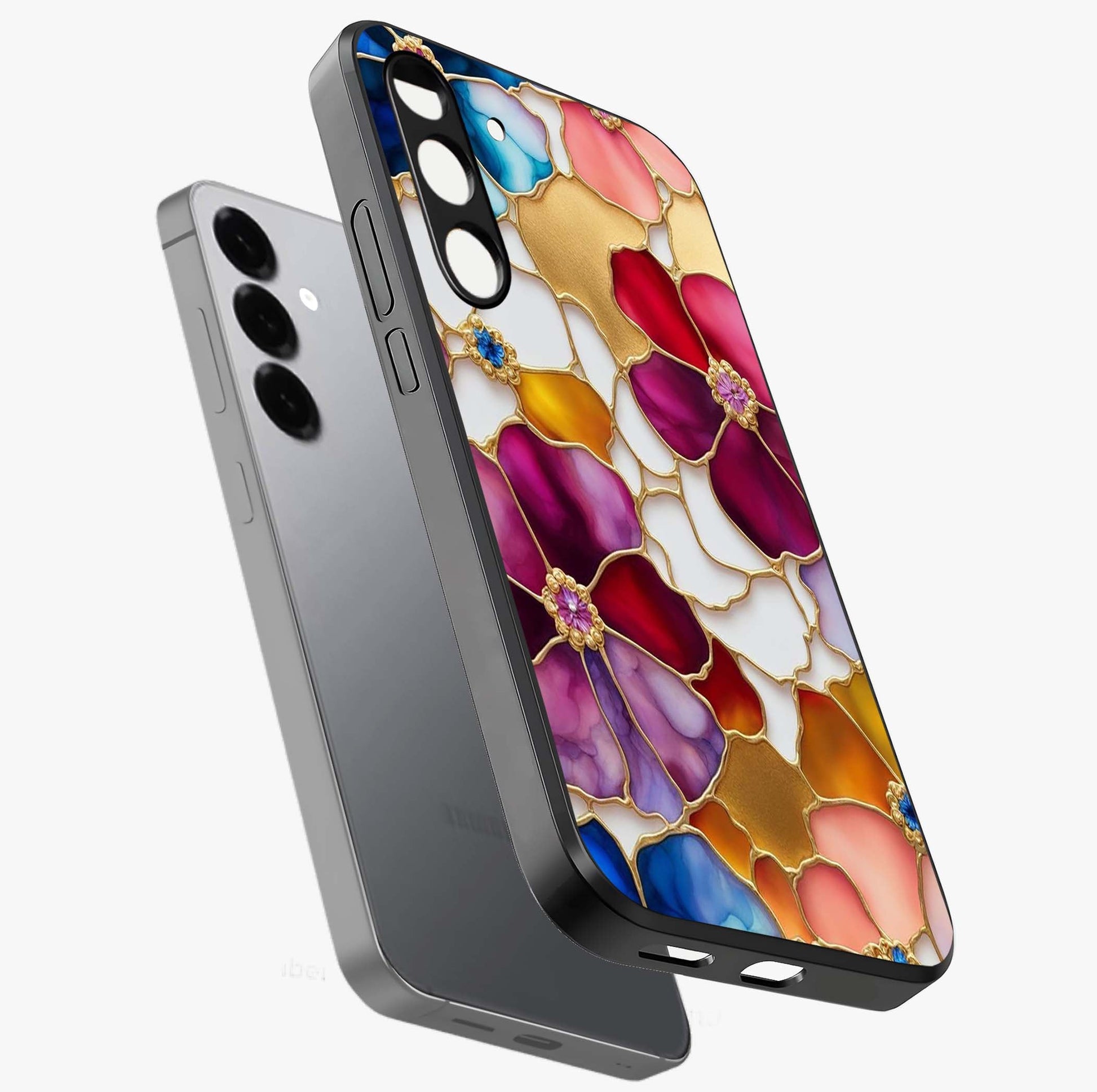 Marble Flower Pattern Glass Case displayed in angled mockup highlighting elegant marble floral design with modern aesthetic.